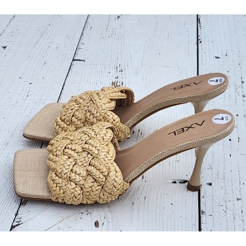 AXEL Women's Beige Straw Braided Stiletto Heels Sandals US 7 EU 37.5